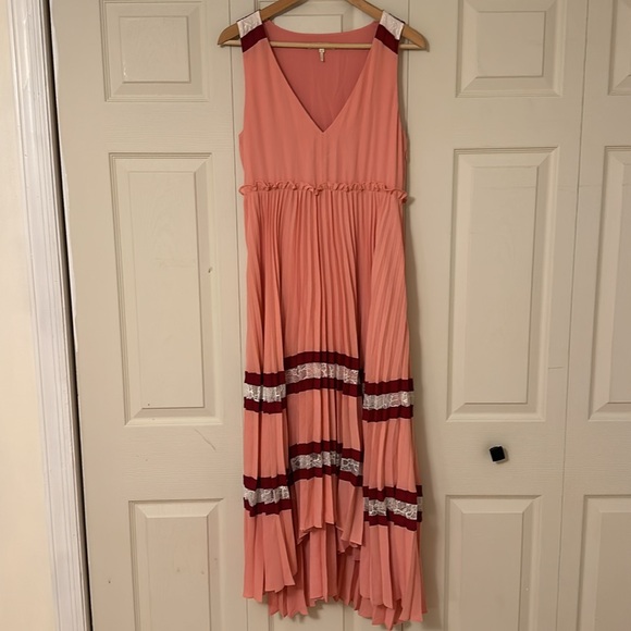 Maje Lace-trimmed pleated striped crepe midi dress size 3 (large) - Picture 6 of 12